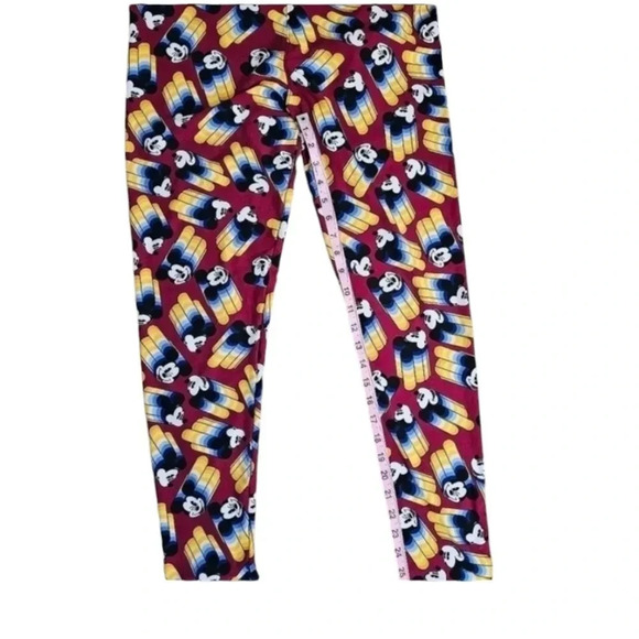 LuLaRoe Tall Curvy Mickey Mouse Leggings Red Blue Disney Print Y2K Stretch Pants - Picture 4 of 6